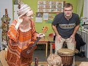 Piegunia i Brynio - afrykański koncert w przedszkolu 4 Słonie. 15 IX 2018 r.